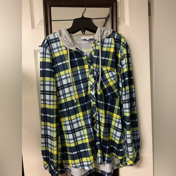 Blue and Yellow Plaid Hoodie - Picture 1 of 2
